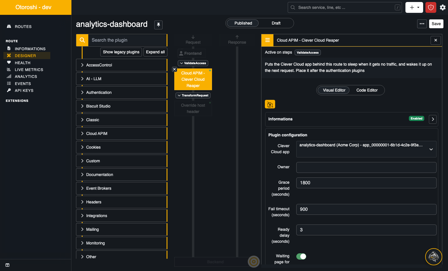 The plugin in the route designer