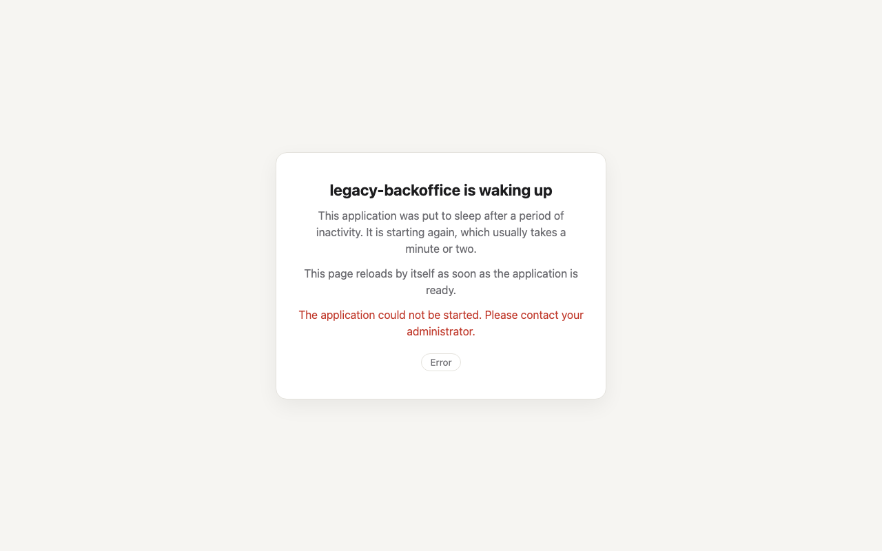The waiting page, when the app is in error