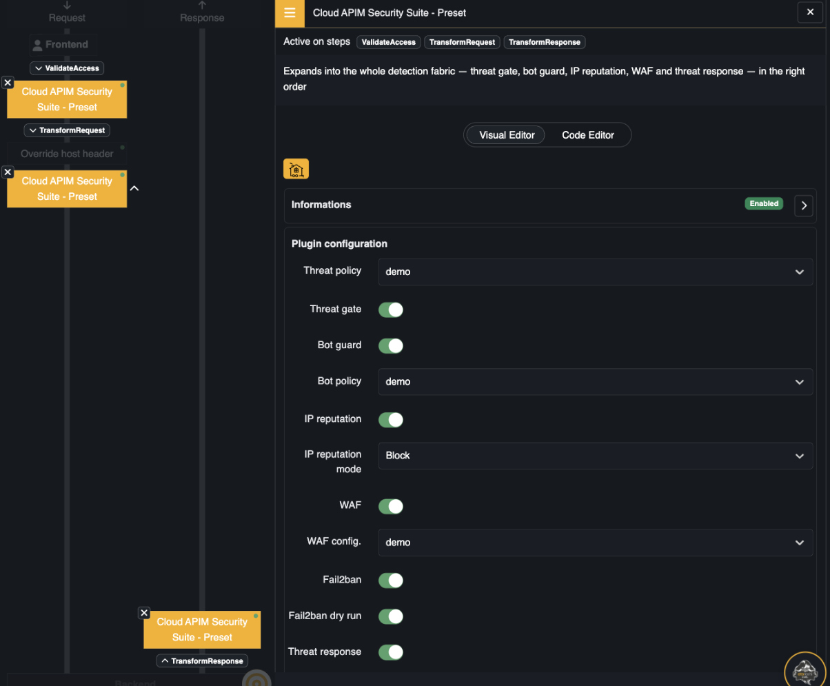 One preset slot on the route, active on three phases, with its configuration